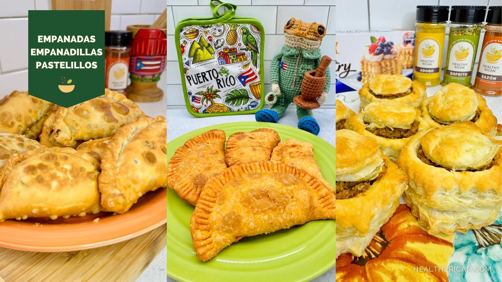 Empanadas around the world featuring Puerto Rican empanadillas and pastelillos with golden fried pastries, baked versions, and Healthy Rican seasonings.