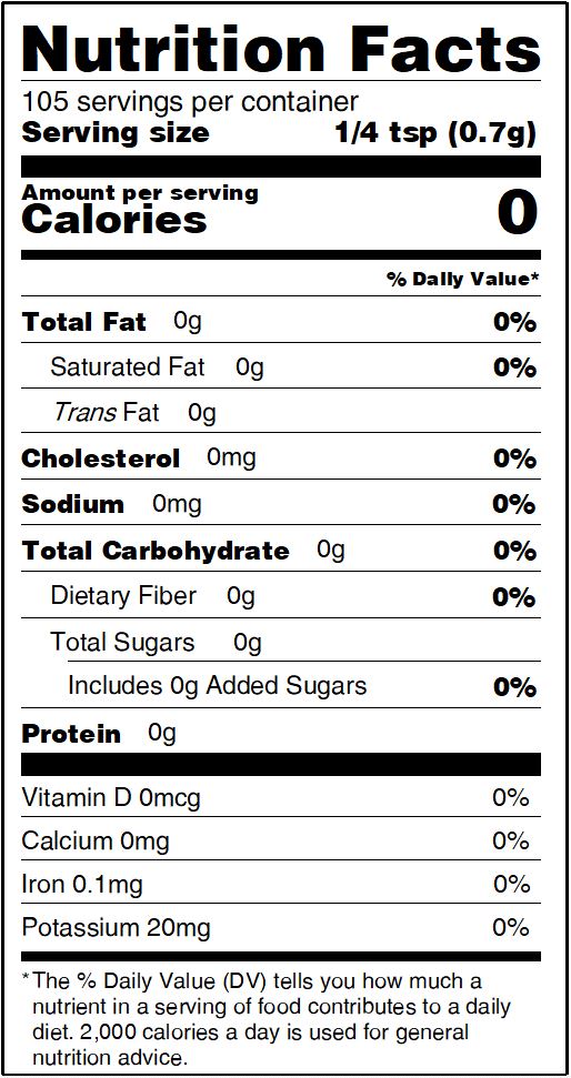 Nutrition Facts label for Healthy Rican Sofrito seasoning with 0 calories and 0mg sodium per 1/4 tsp serving.